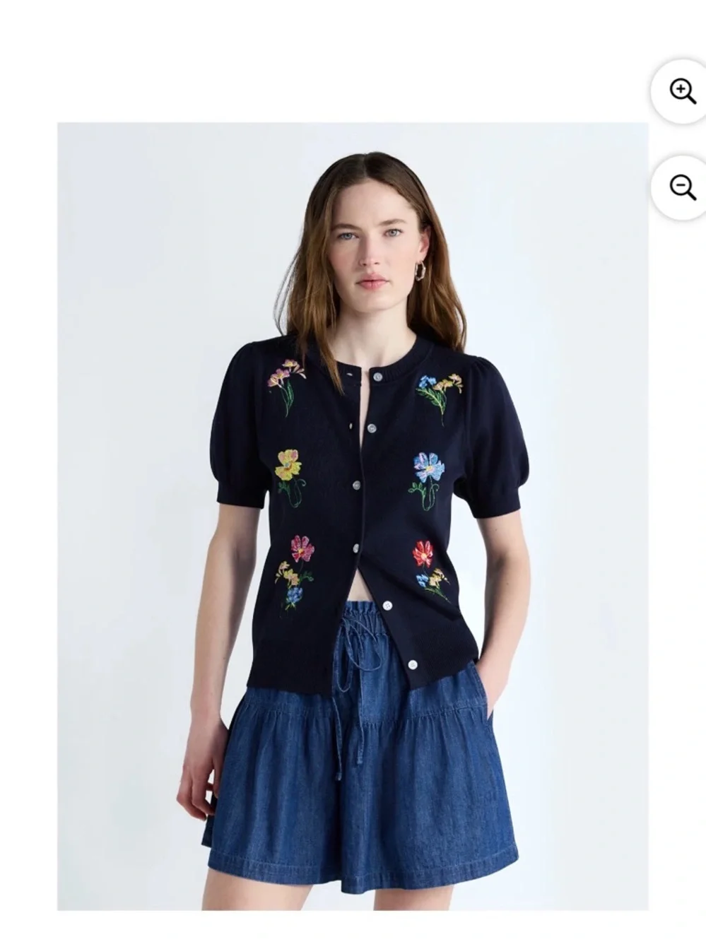 Navy Floral Embroidered Short-Sleeve Cardigan - Picture 1 of 5